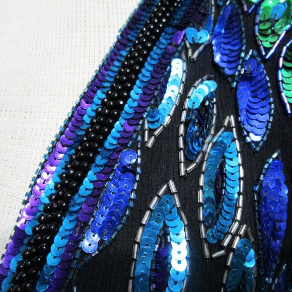 Vintage Sequin Embellished Peacock Jacket Art Deco Blue Green Purple - Picture 7 of 11
